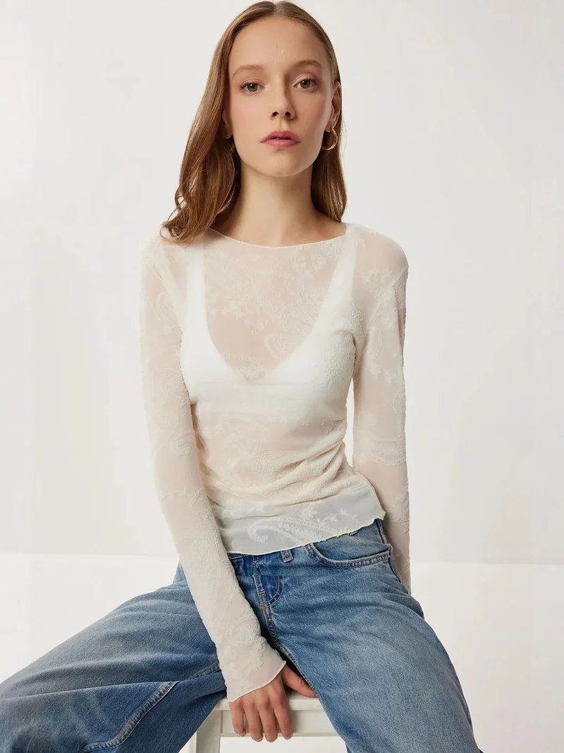 إسطنبول الساحرة Istanbul Patterned Long Sleeve Tulle Blouse