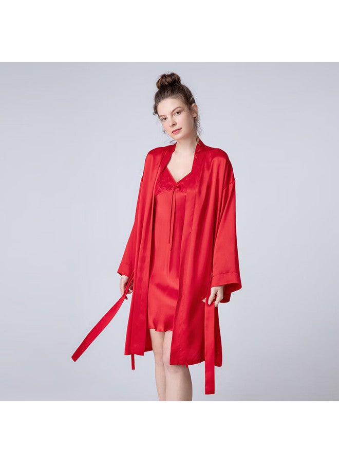 Meibiao 19 MM Heavyweight Pure Silk Nightgown Spaghetti Strap Sleepwear For Women, Red Chinese Red (price For Single Strap), M - Image 2