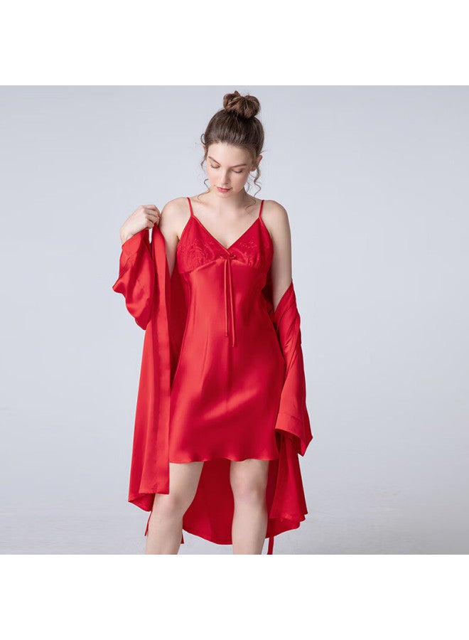 Meibiao 19 MM Heavyweight Pure Silk Nightgown Spaghetti Strap Sleepwear For Women, Red Chinese Red (price For Single Strap), M - Image 3