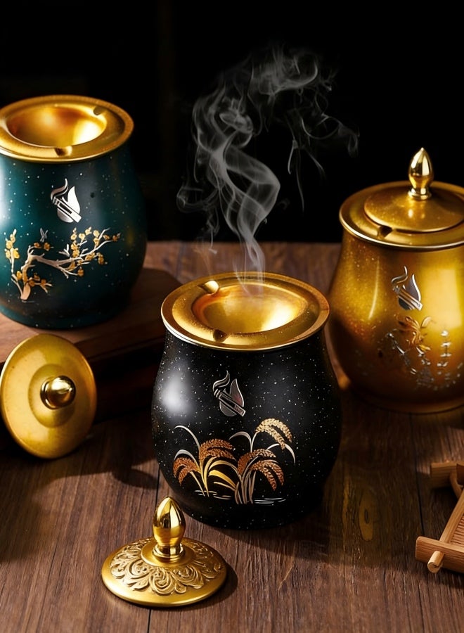 Beautifully Ashtray with Lid Stainless Steel Portable Automotive Ashtrays in Cigar Accessories Set Indoors Practical - Image 2