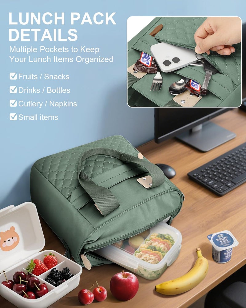Capolo Insulated Lunch Box for School - Large Thermal Lunch Bag Women with Removable Shoulder Strap, Reusable Lunch Cooler Tote Bags Purse for Adults Work, Picnic, Hiking, Beach, Travel, LargeGreen - Image 4