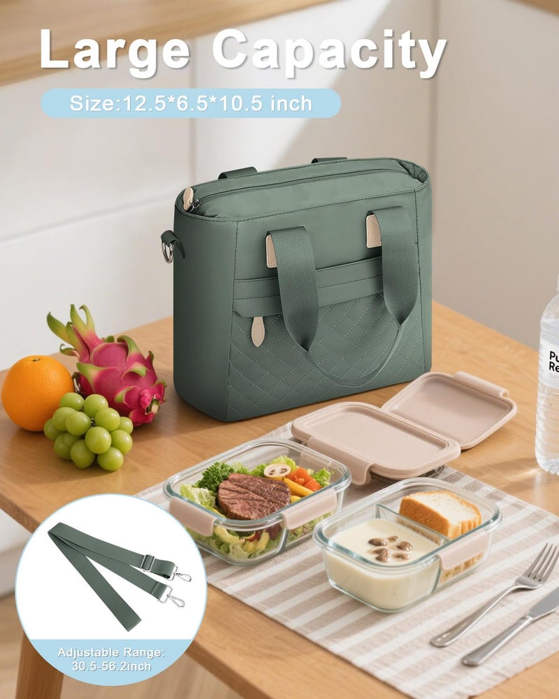 Capolo Insulated Lunch Box for School - Large Thermal Lunch Bag Women with Removable Shoulder Strap, Reusable Lunch Cooler Tote Bags Purse for Adults Work, Picnic, Hiking, Beach, Travel, LargeGreen - Image 5