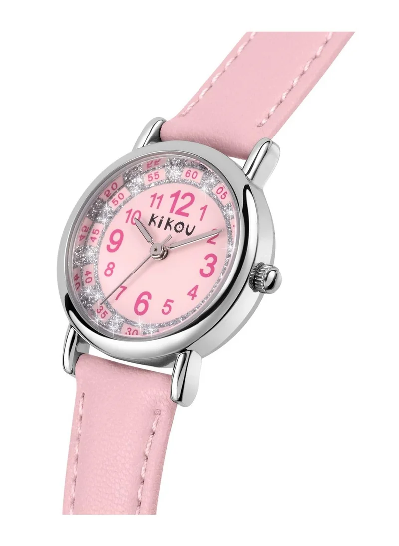 Kikou Mademoiselle Kids Analog Watch for Boys & Girls - Pink Sunray Dial, 28mm Round Case, Pink Leather Strap, Quartz, 30M Water Resistant - R4551105501