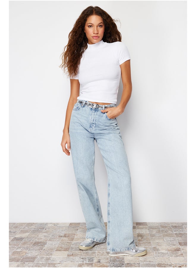 trendyol - White Fitted High Collar Crop Ribbed Stretchy Knitted Blouse TWOSS21BZ0780 - Image 1