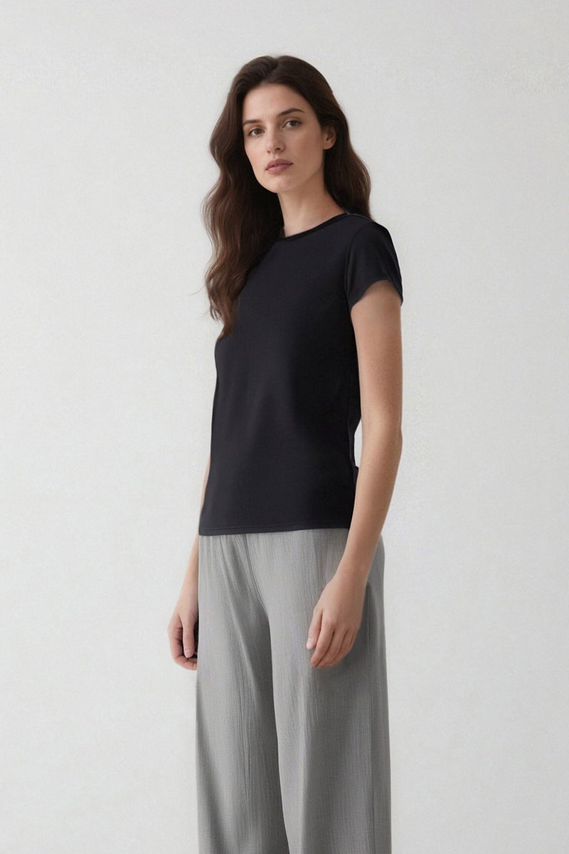 DeFacto Woman Fitted Black Crew Neck Short Sleeve T Shirt - Image 3