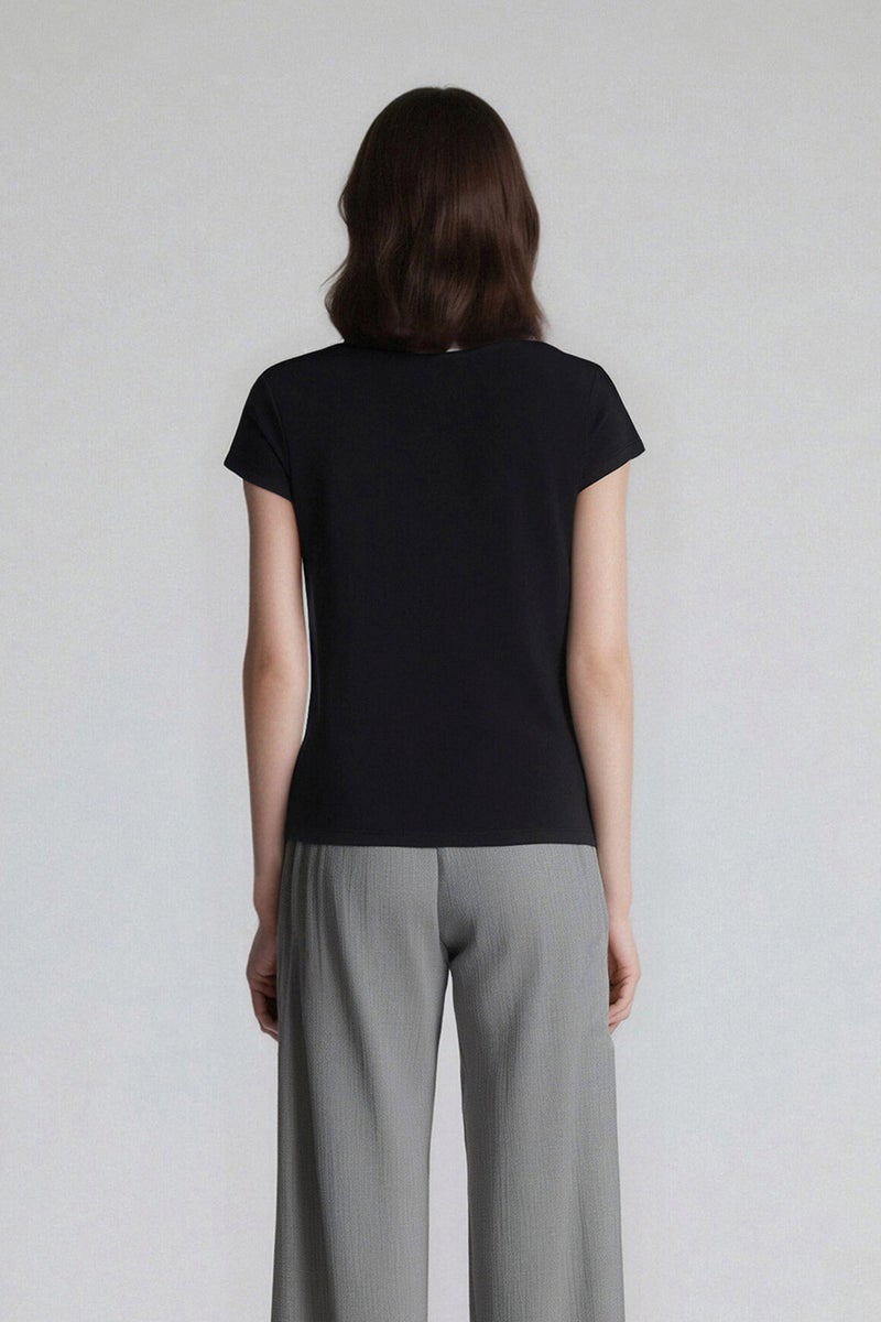 DeFacto Woman Fitted Black Crew Neck Short Sleeve T Shirt - Image 5