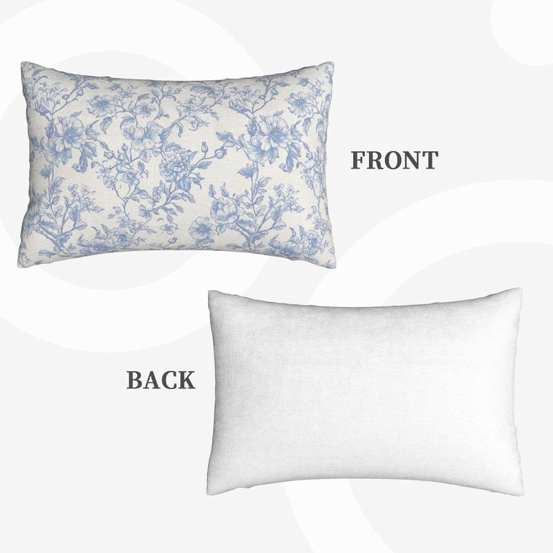 GOLIANDA Baby Blue Pillow Covers 12x20 Inch Set of 2 Blue and Cream Floral Chinoiserie Throw Pillows Vintage Rustic Toile Flower Decorative Pillowcase Outdoor Lumbar Cushion Case for Couch Sofa Decor - Image 2