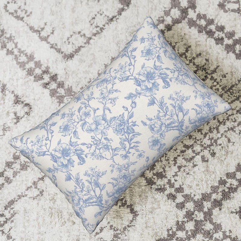 GOLIANDA Baby Blue Pillow Covers 12x20 Inch Set of 2 Blue and Cream Floral Chinoiserie Throw Pillows Vintage Rustic Toile Flower Decorative Pillowcase Outdoor Lumbar Cushion Case for Couch Sofa Decor - Image 5