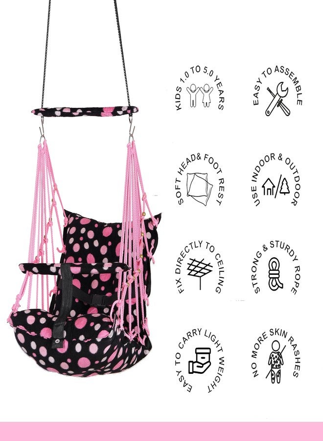 Windson Craft Cotton Baby Hanging Swing for Kids jhula 1-5 Years Swings Cradle Chair uyyala New Born Baby Gifts Foldable and Washable with Safety Belt, Home & Garden (Round Pink) - Image 3