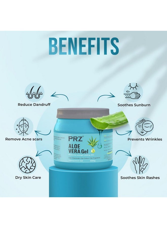 PRZ - 100% Pure Natural Aloe Vera Gel Transparent (500Gram) For Body & Face Moisturizing, Hair Gel, Multipurpose Beauty Skin Gel, Acne Scars, Glowing & Radiant Skin Treatment - Image 1