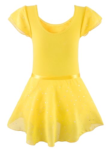 EQSJIU Dance Leotard for Girls Shiny Yellow Leotards with Tie Skirt Ballet Dress For Girls 3t 4t 3-4t Ballerina Dress - Image 2