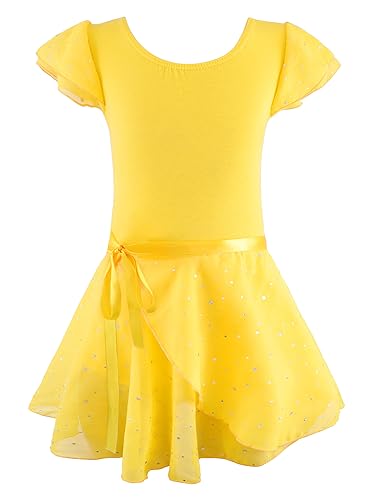 EQSJIU Dance Leotard for Girls Shiny Yellow Leotards with Tie Skirt Ballet Dress For Girls 3t 4t 3-4t Ballerina Dress - Image 1