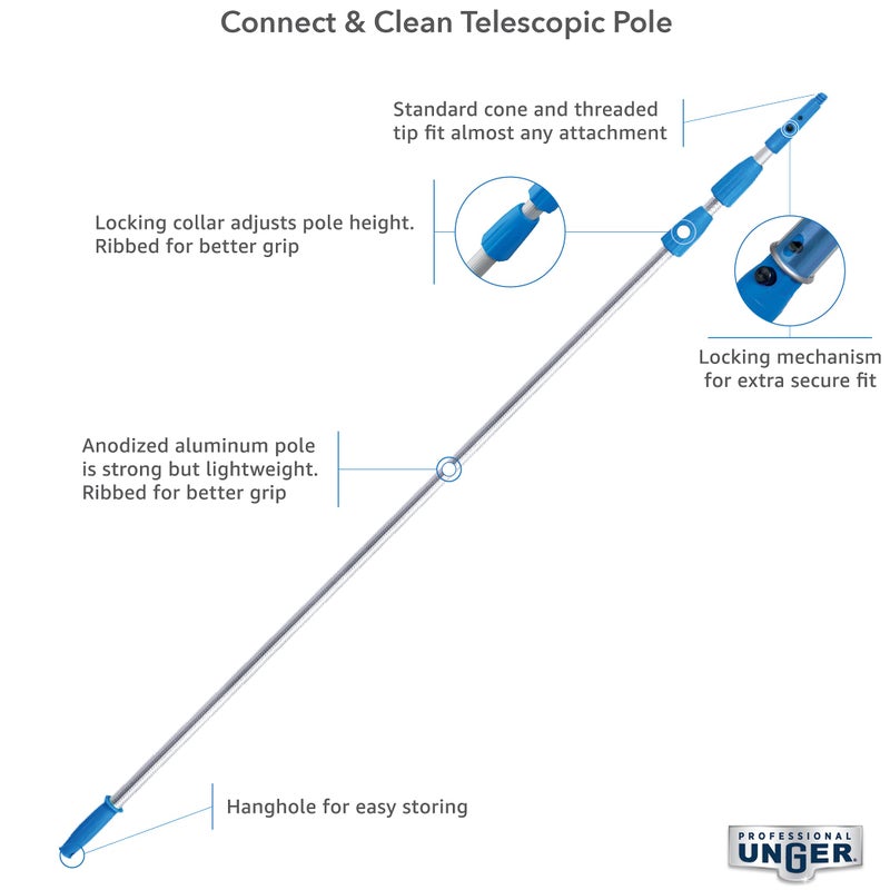 Unger Professional Connect & Clean 4 - 8 Foot Telescoping Extension Multi-Purpose Pole, Window Cleaning, Dusting - Image 2