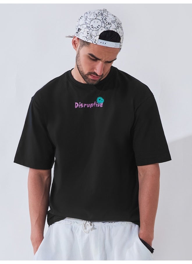 Maniac Printed Mens Round Neck 3/4th Sleeve Oversized Black Cotton T-Shirt  - Image 1