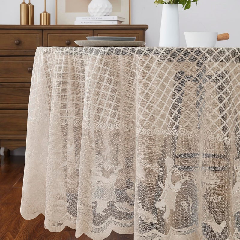 LinenZone 70 Inch Round Vintage Tablecloth. Each Lace Tablecloth Adds a Touch of Nostalgic Elegance to Your Farmhouse, Country, Shabby Chic or Rustic Table Decor. (Sherry Round 70, Linen) - Image 2
