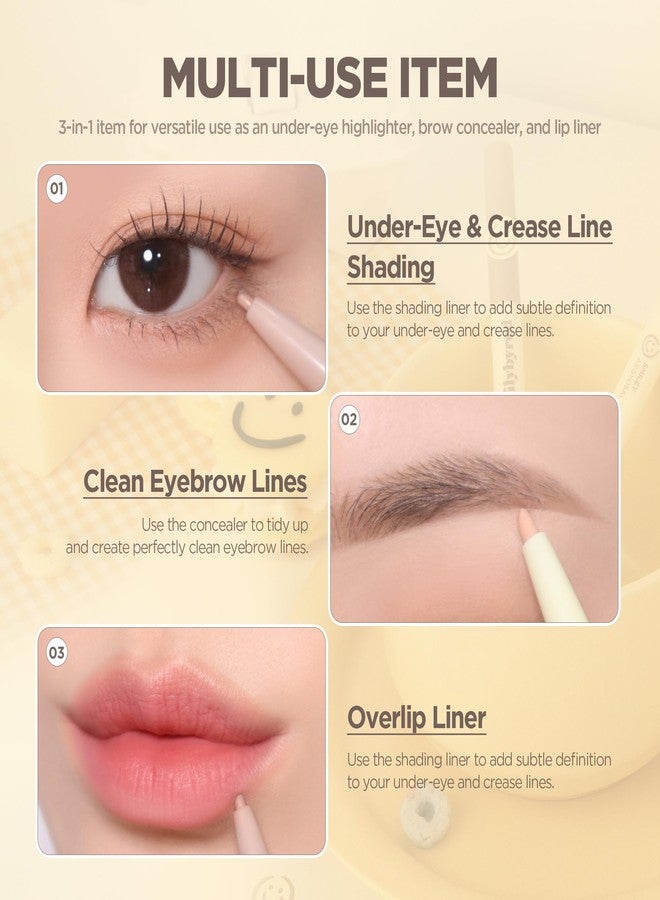lilybyred قلم تحديد العيون ليليبايريد سمايلي | هايلايتر كوري وقلم كونتور، 3 في 1 للاستخدام المتعدد تحت العين، الحواجب والشفتين، رؤوس دائرية 3 مم ورؤوس مسطحة 2 مم، تركيبة هوائية، 0.011 أونصة (01 ابتسامة ابتسامة) - Image 5