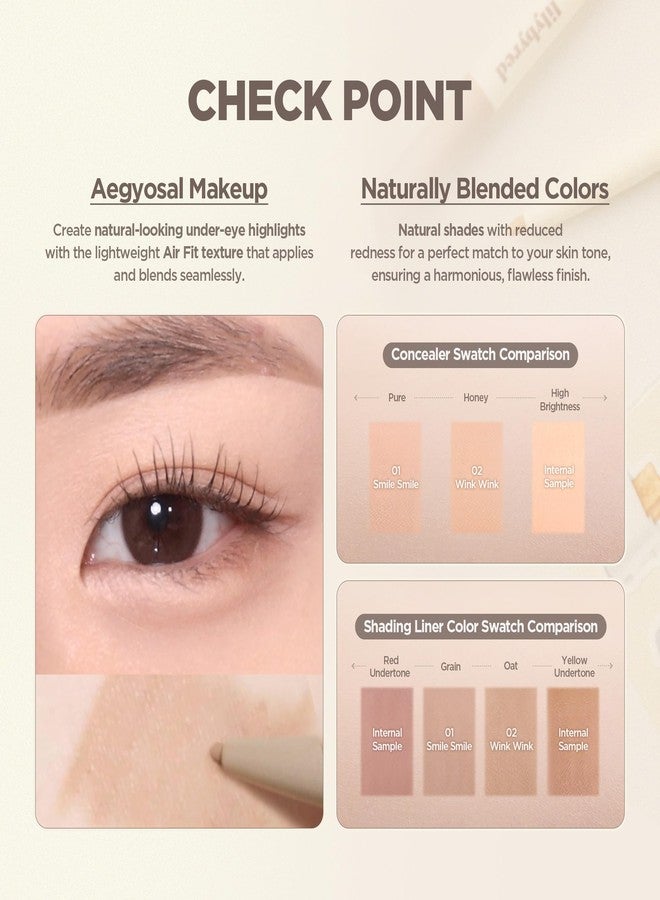 lilybyred قلم تحديد العيون ليليبايريد سمايلي | هايلايتر كوري وقلم كونتور، 3 في 1 للاستخدام المتعدد تحت العين، الحواجب والشفتين، رؤوس دائرية 3 مم ورؤوس مسطحة 2 مم، تركيبة هوائية، 0.011 أونصة (01 ابتسامة ابتسامة) - Image 3