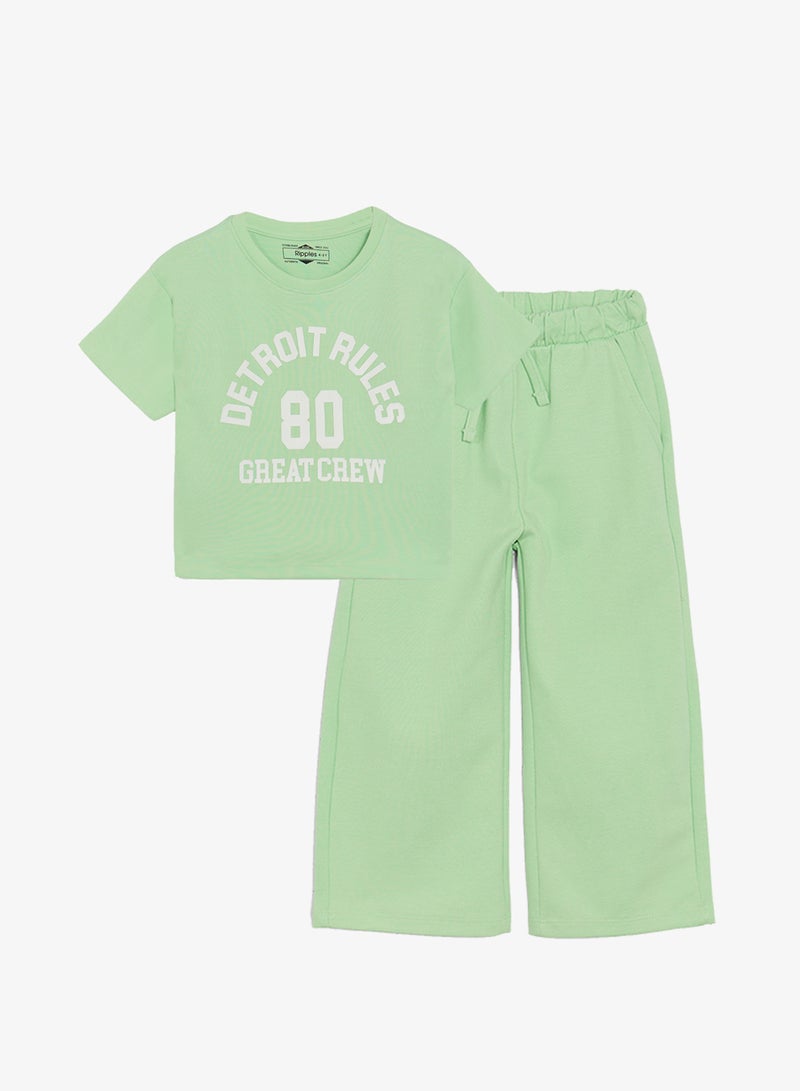 Ripples Girls Round Neck Tee & Wide-Leg pant Set - Image 1
