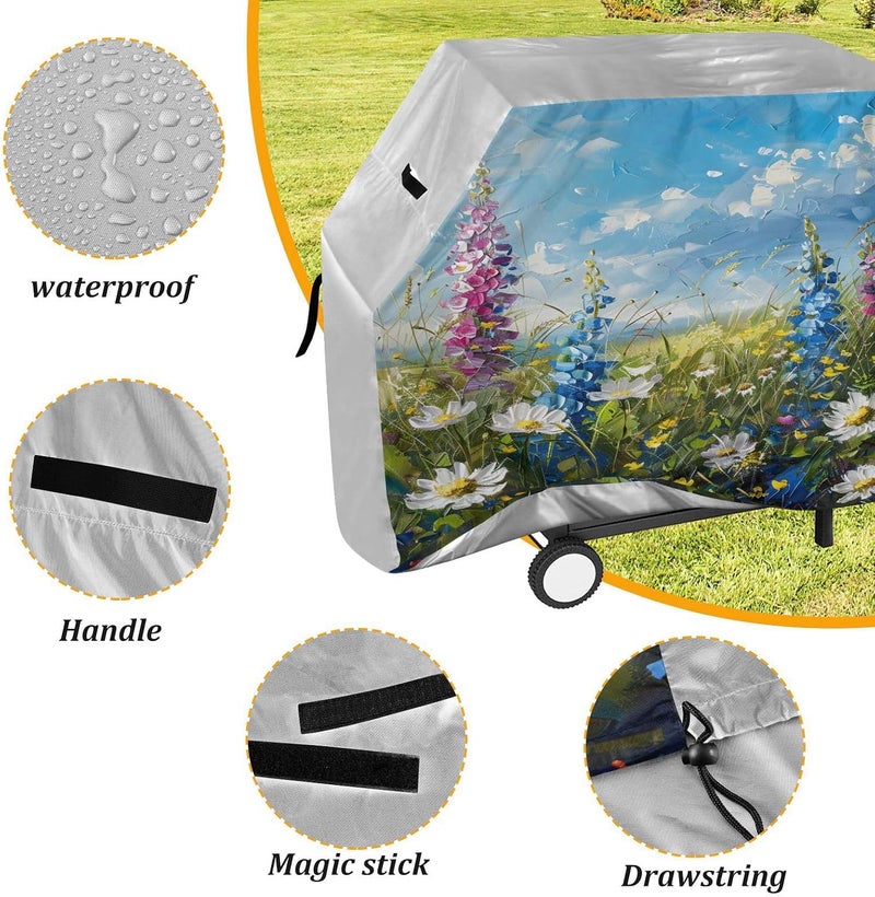 senya Premium Grill Cover Waterproof Flower Flower Barbecue Cover Fade Resistant BBQ Cover Heavy Duty Fits Grill Widths Up to 25 in - Image 4