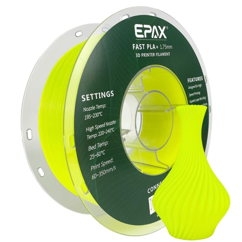 EPAX High Speed PLA+ 3D Printer Filament, Fast PLA 3D Printing Filament, 1.75mm, Dimensional Accuracy +/- 0.03 mm, 1KG Spool (Neon Yellow) - Image 1