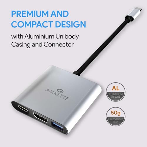 Amkette 3-in-1 Type C to HDMI Adapter, Multiport USB C to HDMI Adaptor with 4K@30Hz, USB 3.0 @ 5Gbps, 100W PD Charging Port for Laptop, MacBook, PC and Other Type C Devices - Image 5