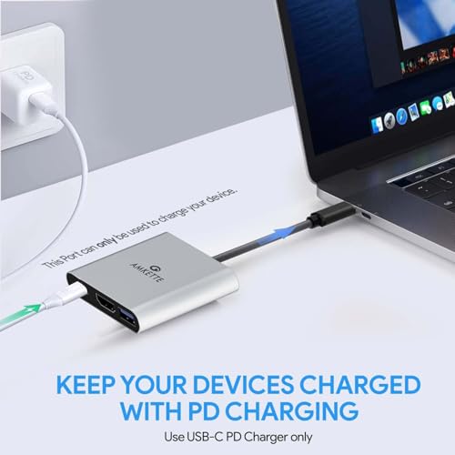 Amkette 3-in-1 Type C to HDMI Adapter, Multiport USB C to HDMI Adaptor with 4K@30Hz, USB 3.0 @ 5Gbps, 100W PD Charging Port for Laptop, MacBook, PC and Other Type C Devices - Image 4