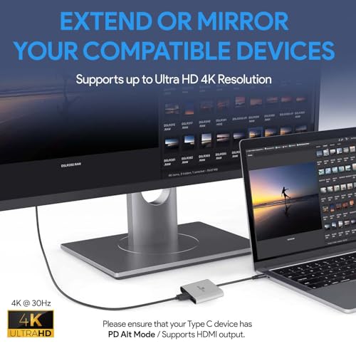 Amkette 3-in-1 Type C to HDMI Adapter, Multiport USB C to HDMI Adaptor with 4K@30Hz, USB 3.0 @ 5Gbps, 100W PD Charging Port for Laptop, MacBook, PC and Other Type C Devices - Image 3