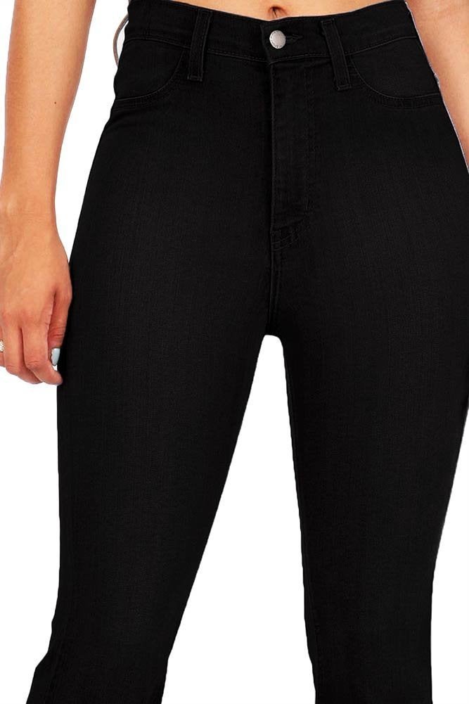 Vibrant Women's Juniors Bell Bottom High Waist Fitted Flare Leg Pants Denim Jeans EP522 Jet Black 3 - Image 4