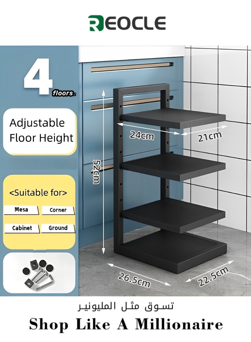 ريوكل رف منظم للأواني قابل للتعديل بأربع طبقات، رف متعدد الاستخدامات للأواني في المطبخ لتخزين وتنظيم خزانة المطبخ - Image 1