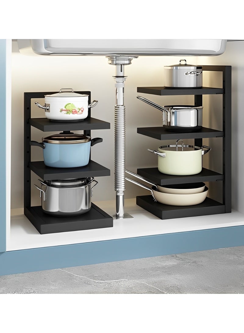 ريوكل رف منظم للأواني قابل للتعديل بأربع طبقات، رف متعدد الاستخدامات للأواني في المطبخ لتخزين وتنظيم خزانة المطبخ - Image 3