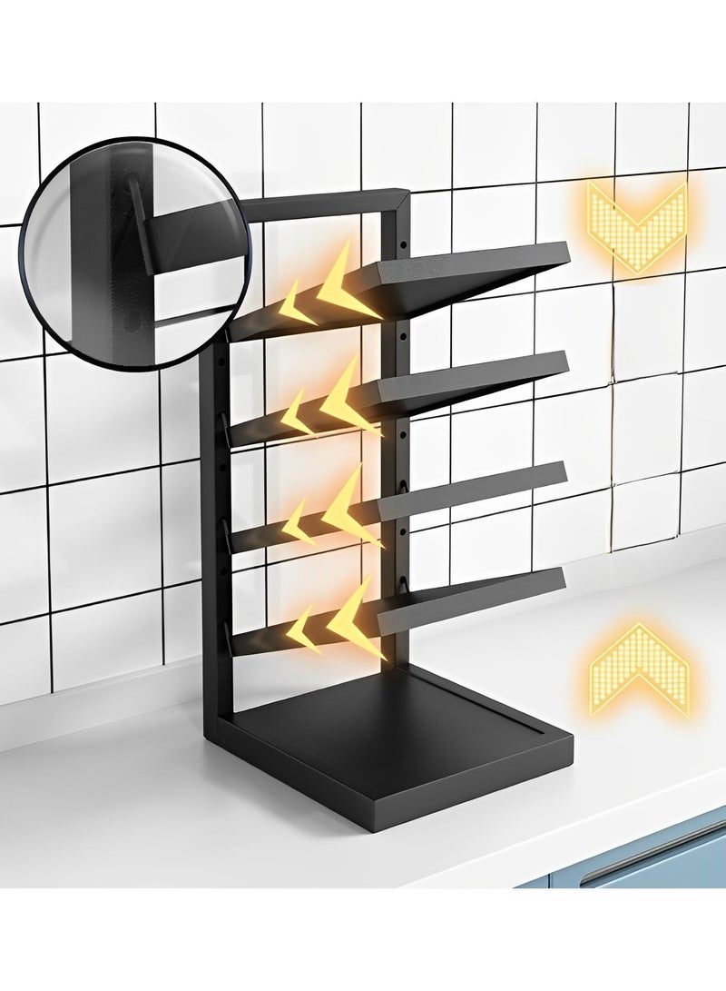 ريوكل رف منظم للأواني قابل للتعديل بأربع طبقات، رف متعدد الاستخدامات للأواني في المطبخ لتخزين وتنظيم خزانة المطبخ - Image 5