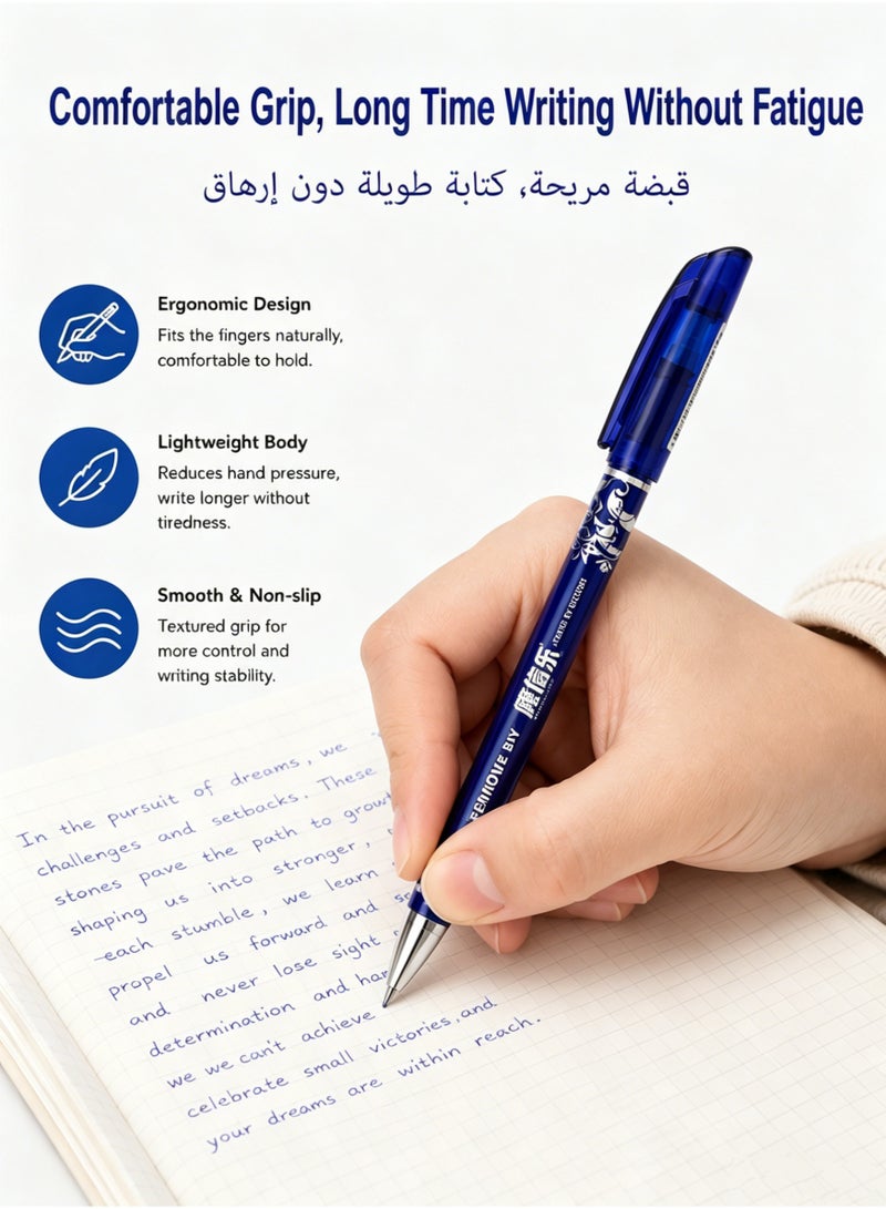 مجموعة أقلام جل قابلة للمسح 12 قطعة، قلم كروي قابل للسحب رأس دقيق 0.5 ملم، حبر أزرق حراري سريع الجفاف، قلم كتابة سلس لملاحظات الطلاب ورسم الأطفال والاستخدام اليومي للمكتب - Image 5