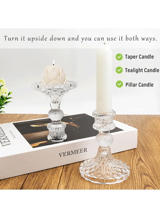 XiuWoo Glass Candlestick Holder Taper and Pillar Candle Holder Desktop Decoration for Wedding Dinning Party-3 Packs - Image 3