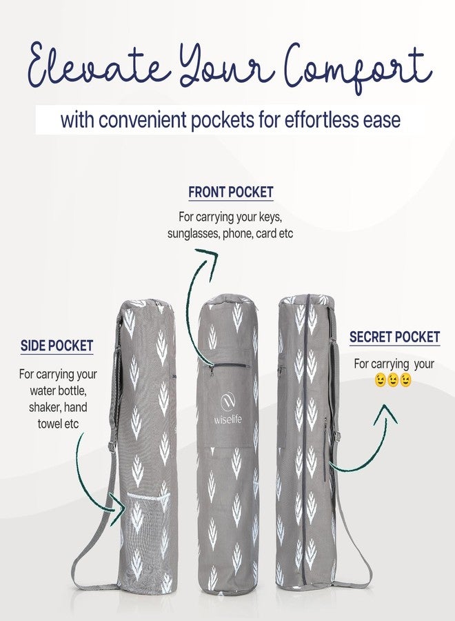 Wiselife Yoga Mat Bag Premium Carry Bag, Full Easy Access Zip, Multi Functional Storage Pockets & Adjustable Shoulder Strap (Grey Ikkat) - Image 4