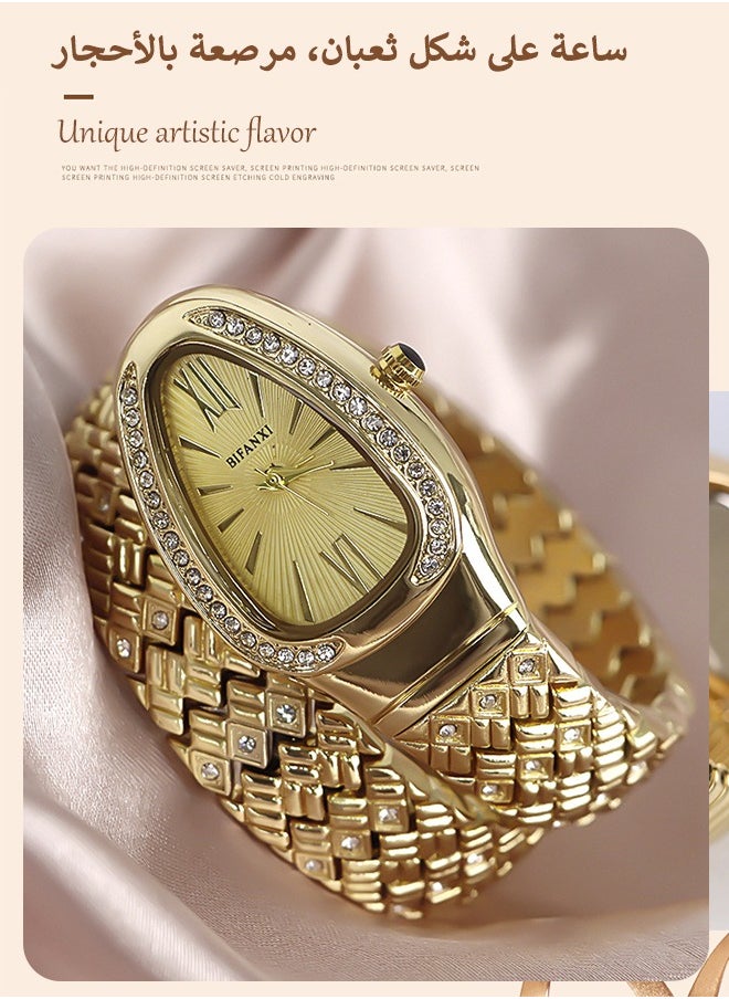 BIFANXI Ladies Fashion Watch, Snake-Shaped Diamond Design Quartz Watch, Fashionable Versatile Bracelet Watch  - Image 1