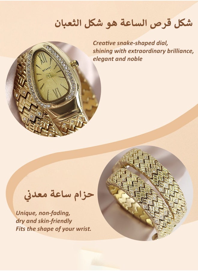 BIFANXI Ladies Fashion Watch, Snake-Shaped Diamond Design Quartz Watch, Fashionable Versatile Bracelet Watch  - Image 2