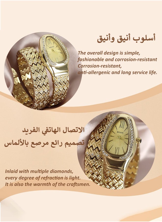 BIFANXI Ladies Fashion Watch, Snake-Shaped Diamond Design Quartz Watch, Fashionable Versatile Bracelet Watch  - Image 3