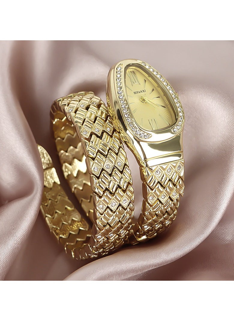 BIFANXI Ladies Fashion Watch, Snake-Shaped Diamond Design Quartz Watch, Fashionable Versatile Bracelet Watch  - Image 4