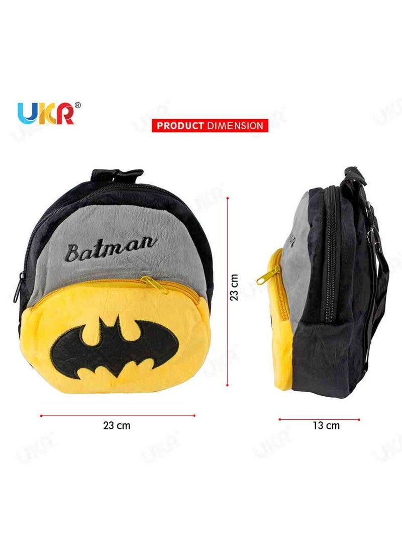 UKR UKR Cute Batman Cartoon Plush Mini Red Backpack for Kids – Adorable Toddler Backpack for Preschool & Playtime | Soft Cartoon Backpack for Boys & Girls (23x23x13 cm)  - Image 4