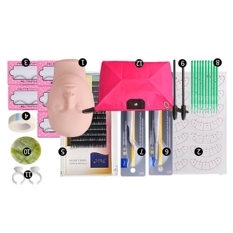 Eyelash Extension Mannequin Head Kit Eye Pads Lashes Tweezers Lash Training Practice Head Set 12pcs - Image 4