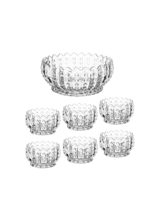 كازا روزا طقم تقديم حلى زجاج فاخر مكون من 7 قطع | يشمل زبدية تقديم كبيرة و زبادي غويطة صغيرة أنيقة - Image 2