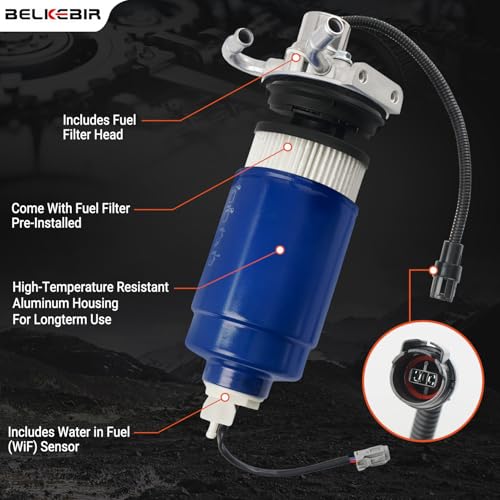BELKEBIR 6.6 Duramax Diesel Fuel Filter Housing Assembly with Water in Fuel Sensor, Head Compatible with 2001-2004 Chevy Silverado 2500 HD 3500 GMC Sierra V8 Replace# TP3018 19431541 97780061 98017680 904-558 - Image 4