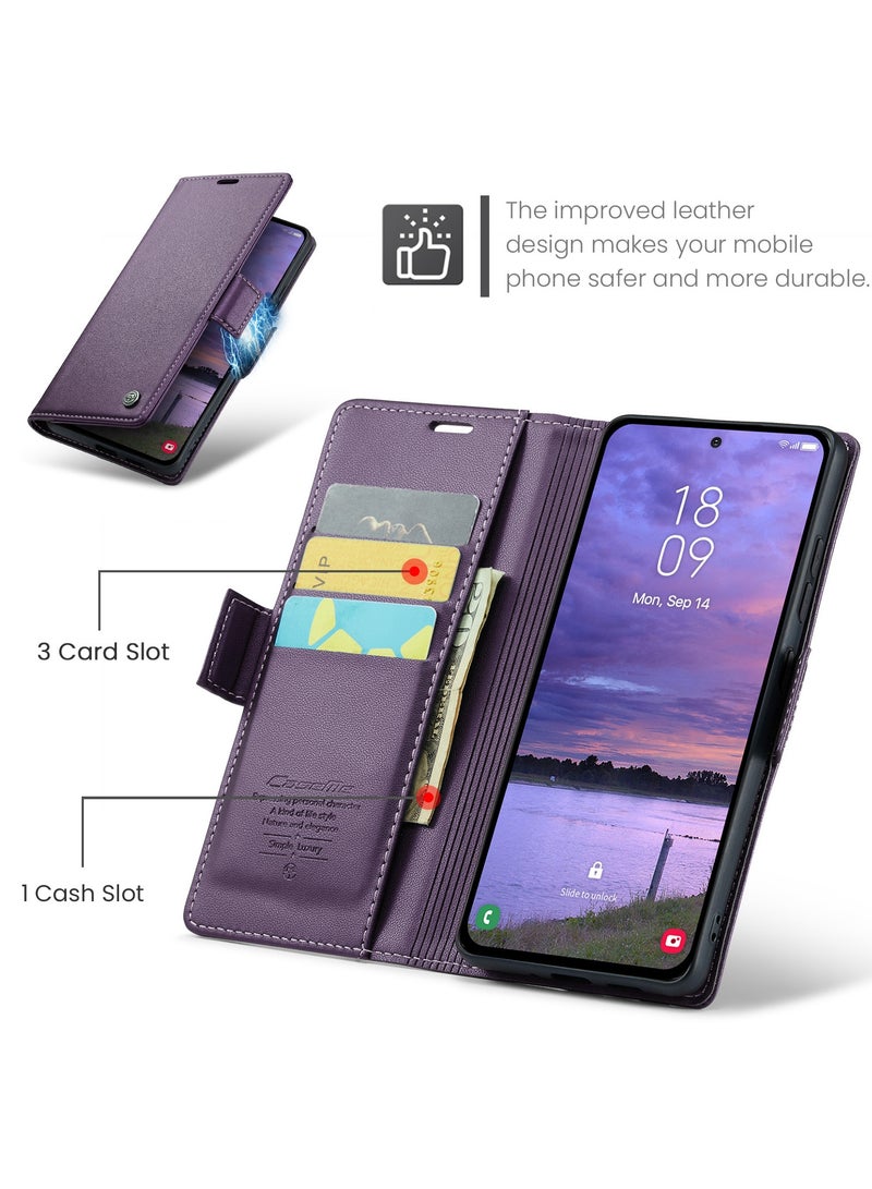 CaseMe Flip Wallet Case For Samsung Galaxy S25 Plus RFID Blocking PU Leather Wallet Flip Folio Case with Card Holder Kickstand Shockproof Phone Cover - Purple - Image 2