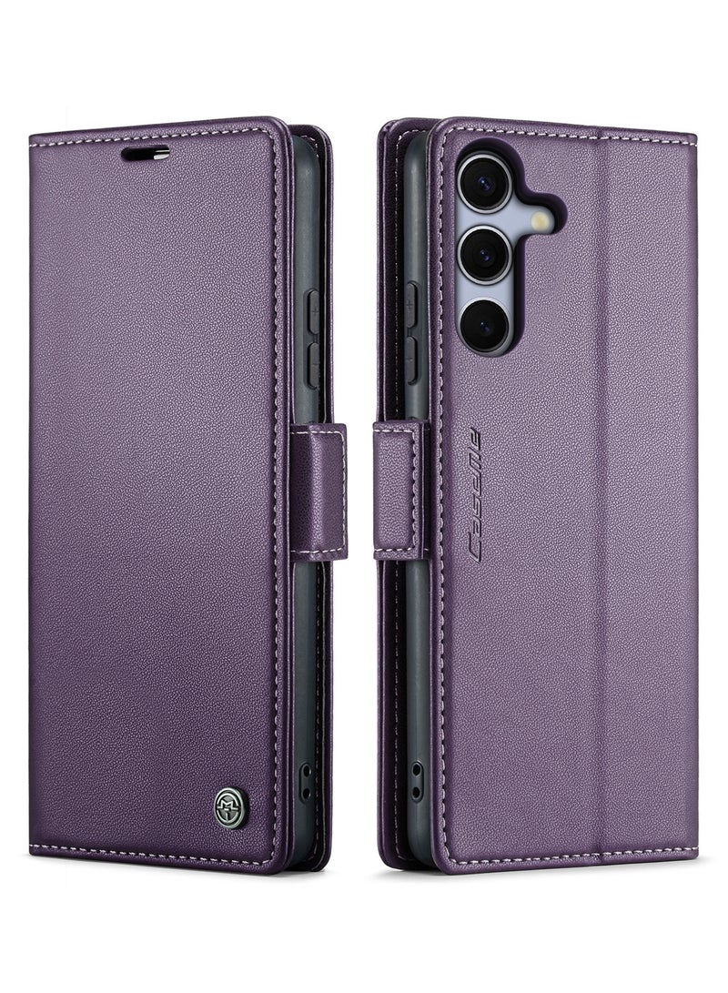 CaseMe Flip Wallet Case For Samsung Galaxy S25 Plus RFID Blocking PU Leather Wallet Flip Folio Case with Card Holder Kickstand Shockproof Phone Cover - Purple - Image 1