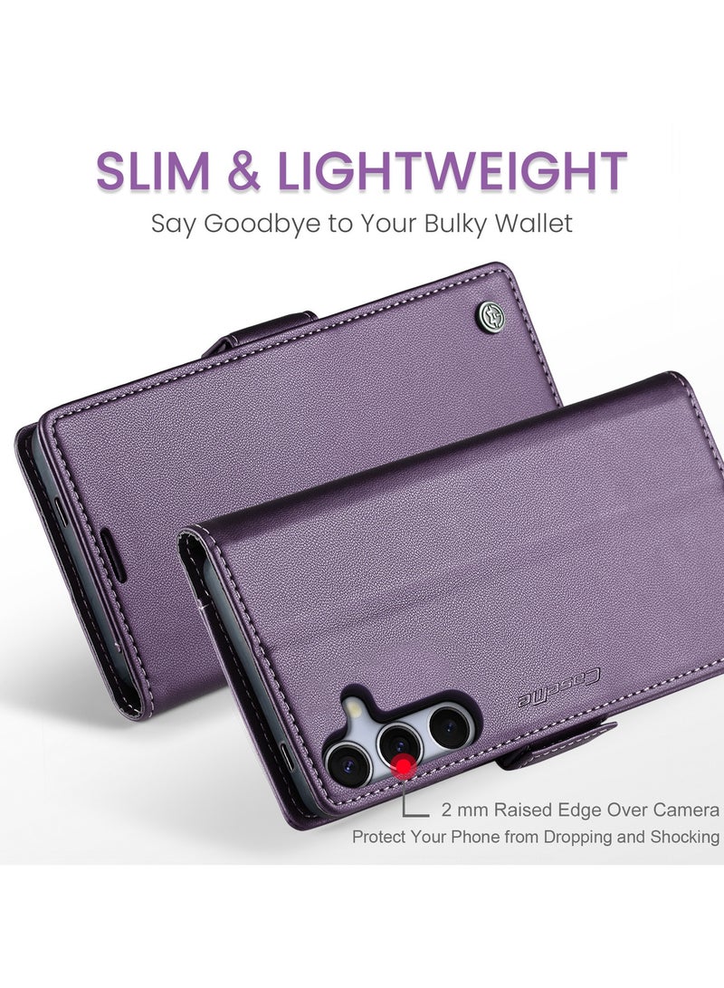 CaseMe Flip Wallet Case For Samsung Galaxy S25 Plus RFID Blocking PU Leather Wallet Flip Folio Case with Card Holder Kickstand Shockproof Phone Cover - Purple - Image 3