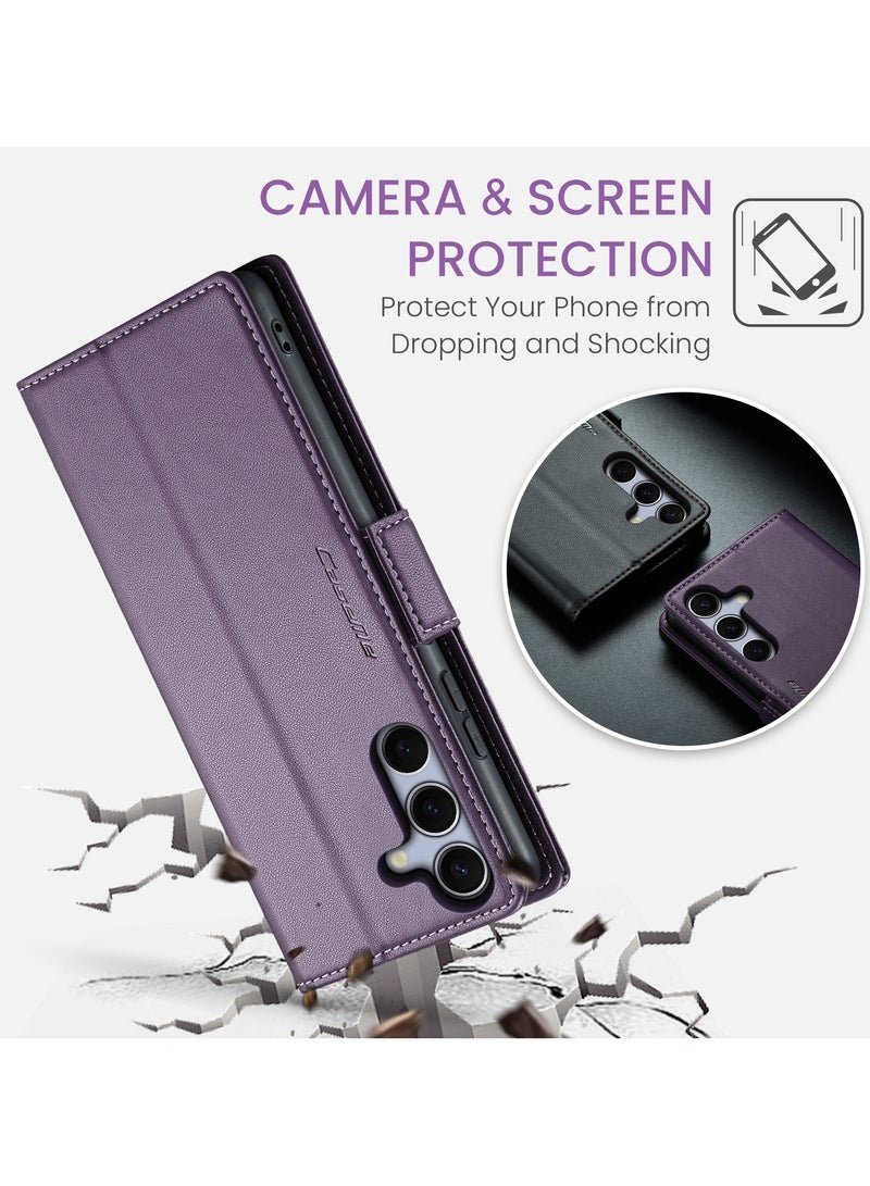CaseMe Flip Wallet Case For Samsung Galaxy S25 Plus RFID Blocking PU Leather Wallet Flip Folio Case with Card Holder Kickstand Shockproof Phone Cover - Purple - Image 4