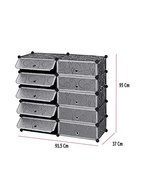 Styleys Styleys Plastic Shoe Rack with Cover for Home/Office Cube Organizer Wardrobe Black (10 Cube Pink), S1931-10  - Image 3