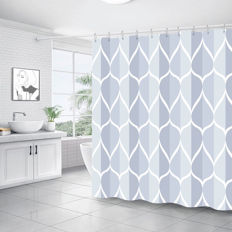 Gelbchu Light Blue Geometric Shower Curtain  Waterproof Design and Polyester  Quick-Drying  Weighted Hem  Blue Shower Curtains Set for Bathroom W 72 x H 72  Machine Washable with 12 Hooks - Image 2