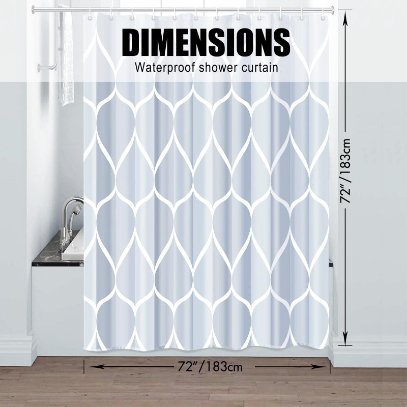 Gelbchu Light Blue Geometric Shower Curtain  Waterproof Design and Polyester  Quick-Drying  Weighted Hem  Blue Shower Curtains Set for Bathroom W 72 x H 72  Machine Washable with 12 Hooks - Image 5