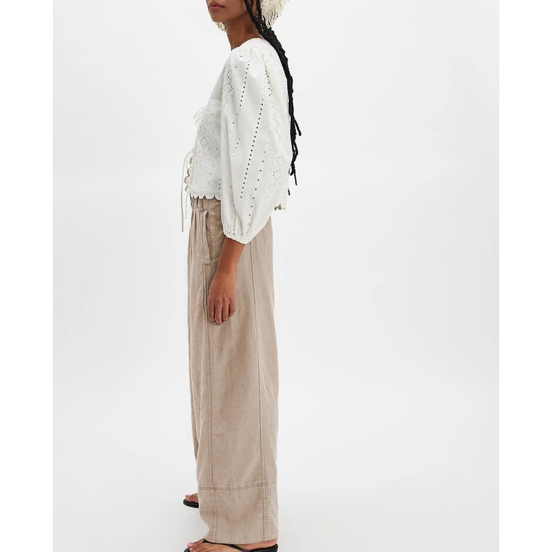 SeeLuNa Linen Pants for Women Cotton Baggy Boho Casual Palazzo Pants Wide Leg Long Lounge Trousers with Pockets(Khaki, XL) - Image 5